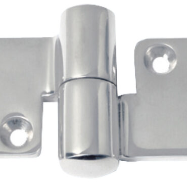 Cerniera in acciaio inox AISI 316 fusa e lucidata a specchio per porte e cofani amovibili, con finitura curata.