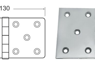 Speciale cerniera in acciaio inox extra robusta, lucidata a specchio, adatta per cofani motore o impieghi gravosi.