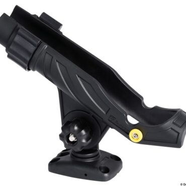 Rotazione orizzontale 360° e verticale 90° con sistema di innesto nella base a scatto.Blocco della canna con ghiera rotante.