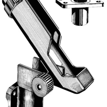 In nylon. Può ruotare ed essere bloccato per 360° in senso orizzontale e per 140° dalla orizzontale in senso verticale. La canna resta incastrata tramite il mulinello nell’apposito incavo ricavato nel portacanne. Munito di anello superiore di blocco della canna. Tutto il portacanne può essere sfilato a baionetta dalla basetta a parete.