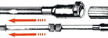 Versione con bloccaggio brevettato a scatto. Modello universale, é realizzato in tubo di alluminio anodizzato, con manopole in gomma e bloccaggio in nylon.