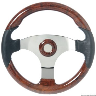 Mozzo e razze in acciaio inox lucidato a specchio, corona in morbido poliuretano.