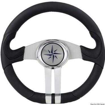 In poliretano morbido, razze l.l. satinate + cromate. Completi di mozzo centrale universale.