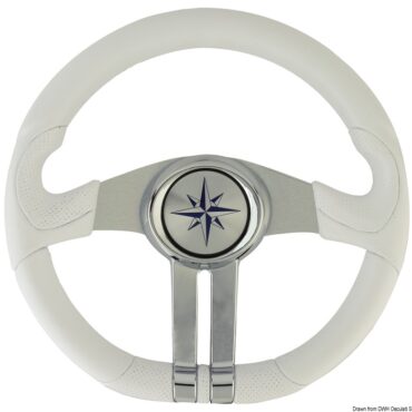 In poliretano morbido, razze l.l. satinate + cromate. Completi di mozzo centrale universale.