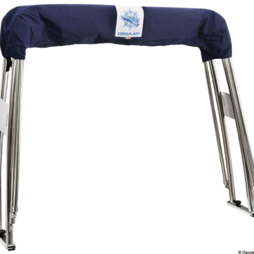 Telaio Roll-Bar in acciaio inox Ø 40 mm.Telaio capottina in acciaio inox Ø 22 mm.Tessuto capottina ad alta resistenza (si può viaggiare fino a 35 nodi con capottina aperta) e resistente ai raggi UV.Quando non in uso la capottina si ripiega contro il Roll-Bar che, nella parte superiore, ha un supporto libero per fanale di via/ tromba/ pannello solare.