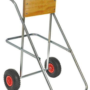 Con ruote pneumatiche da 6", completamente in acciaio zincocromato.Tavoletta in compensato fenolico verniciato ai poliuretani.