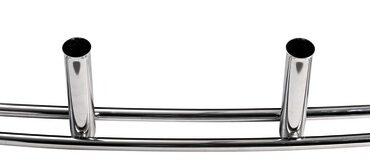 Fabbricati in tubo inox AISI 316 lucidato, Ø 35 mm (struttura della copertura Ø 28 mm). Universale essendo regolabili in larghezza fino ad un max di 140 cm ed un'altezza fino ad un max di 210 cm. Il tessuto del Top di colore blu UV resistente ed impermeabile, può essere smontato per la pulizia. Il T-TOP si può smontare sfilandolo dalle basi.