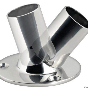 Calzano all'esterno del tubo. Fissaggio con 3 viti. Acciaio inox AISI 316 lucidato a specchio.