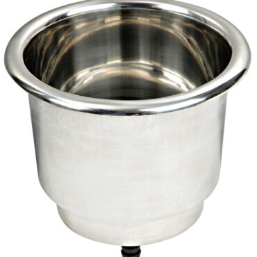 Realizzata in acciaio inox. Doppio diametro per contenere bottiglie e nuove lattine; foro di drenaggio con portagomma collegabile opzionalmente; morbido PVC sul fondo; bordo lucidato a specchio. Fornito con guarnizione autoadesiva per cui non necessita siliconatura velocizzando il montaggio.