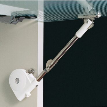 Una volta alzato lo sportello il braccetto lo tiene in posizione, alla chiusura il braccetto ammortizza la discesa fino al completo arresto dell’antina. Colore bianco. Venduto completo di piastrina di montaggio. Calcolo momento torcente. Un braccetto: lunghezza antina (cm) x 1/2 x peso antina (kg).