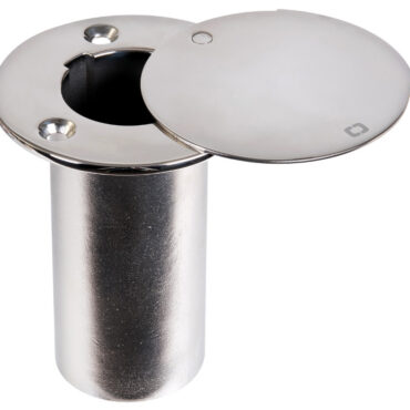 In acciaio inox con chiusura rotante di 180°. Predisposizione drenaggio dell'acqua per tubo Ø 12 mm. La chiusura protegge con discrezione il bicchiere quando non in uso. E' possibile personalizzare la chiusura con logo a richiesta.