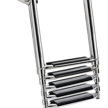 In acciaio inox lucidato a specchio, con gradini profondi 57 mm per un maggior comfort.