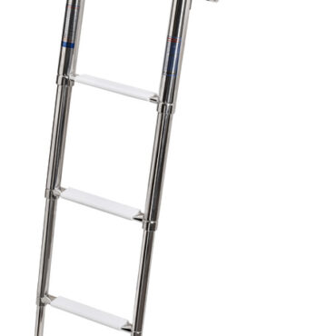 Formata da una scaletta telescopica 3/4 gradini nostri articoli 49.541.03/04 + box da incorporare nello spessore della plancetta.Realizzata in Italia da Douglas Marine.Estrazione della scaletta guidata che determina una migliore scorrevolezza e precisione di movimento.