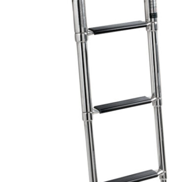 Scaletta a scomparsa con 4 gradini rettangolari in plastica nera.Realizzata interamente in acciaio inox.