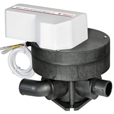 Questa valvola si basa sulla versione manuale 50.234.00 che è stata elettrificata. Con un interruttore ON-OFF-ON è possibile azionare la valvola dal cruscotto o dalla cabina. Il dispositivo è progettato in maniera tale che, in caso di avaria, può essere usato manualmente. Accetta tubi Ø 38/25 mm. Ingombro esterno 250x180x200 mm. Assorbimento 1,5 Ampère a 12 V.