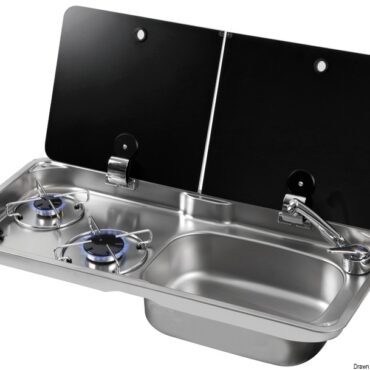 Completo di lavello e rubinetto con miscelatore acqua calda/fredda.