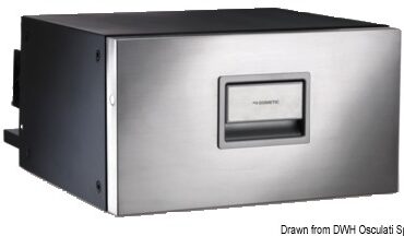 Funziona con compressore ermetico 12/24 V. Gruppo refrigerante amovibile fino a 1,5 m in caso di profondità limitata. Frontale in acciaio inox.