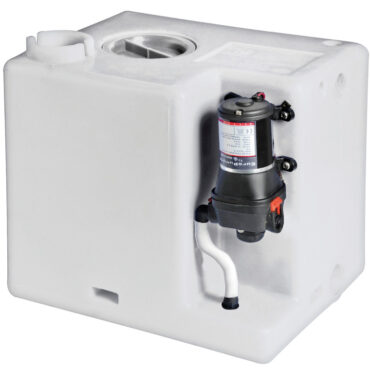 Serbatoio in polietilene alimentare già assemblato con autoclave 16.512.12 (12V), portata 12,8 l / min. Consigliato per 1, 2 o 3 utenze. Raccordi non inclusi, da scegliere nella serie 16.532.XX.