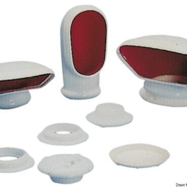 In PVC flessibile bianco, girevoli, complete di tappo di chiusura.