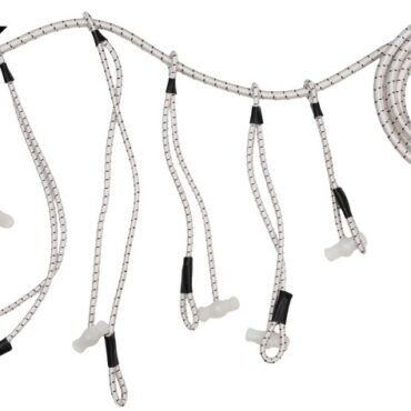 Con cavigliotti in nylon e ganci terminali in acciaio inox.