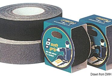 nastro gommoso antisdrucciolo conformabile, abbinato con autoadesivo che non lascia residui di colla una volta rimosso. Fornisce un grip extra ove necessario.