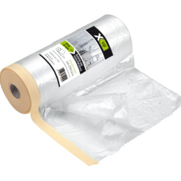 Film in nylon accoppiato con nastro adesivo in carte. Ideale per mascherare e proteggere velocemente durante la verniciatura.
