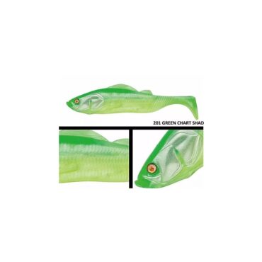 Swimbait siliconica dal nuoto particolarmente realistico, ondeggia generando vortici e turbolenze. Adusta con quest’esca riesce ad alzare a livelli mai raggiunti la categoria delle swimbaits in materiale morbido. Infatti il corpo oltre ad essere estremamente dettagliato possiede un nuoto super realistico. I predatori più svogliati non riusciranno a resistergli. In oltre la particolare coda che possiede è studiata per spostare durante il recupero moltissima acqua e generare vortici che letteralmente fanno impazzire i predatori.