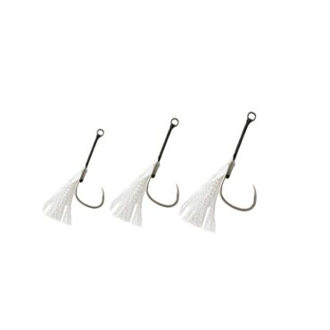 Assist montato con ami in acciaio inox, piume e filamenti luminosi. Dotato di Anellini inox e trecciato PE 10 号 Giapponese.