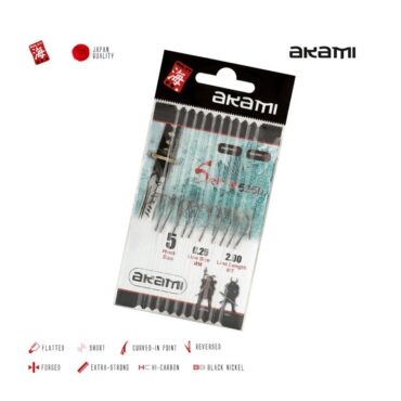 Ami Legati Akami Serie 5250 LS, ami da pesca legati con lenza in Nylon di altissima qualità. Una montatura da pesca specifica per l’utilizzo di esce vive come l’arenicola, idoneo per la pesca da competizione.