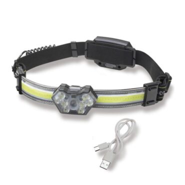 Lampada frontale ricaricabile con batteria al litio da 1500 mAh dotata di 9 LED a fuoco rapido da 3W e ​​pannello led a fuoco indiretto. Impermeabile, con un raggio di sterzata di 60º. Messa a fuoco di 140 metri con 600 lumen.