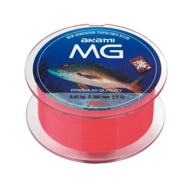 Akami MG Line è un monofilo in Nylon Terpolimero. Le nuove particelle di pigmento fucsia rendono questa lenza da pesca uno dei più resistenti e invisibili in acqua. Inoltre incorpora una doppia siliconatura, che offre una maggior morbidezza che permette una più facile uscita del nylon dalla bobina. Fino a 10 volte più resistente all’abrasione.