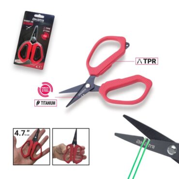 Forbice professionale per treccia da pesca. Realizzata in acciaio inossidabile con impugnatura comoda e resistente alla corrosione. Forbice di alta qualità progettata specificamente per il taglio di trecciati resistenti. L’impugnatura antiscivolo è realizzata con materiali TPR. Dimensioni compatte, portatile, sicura e pratica.