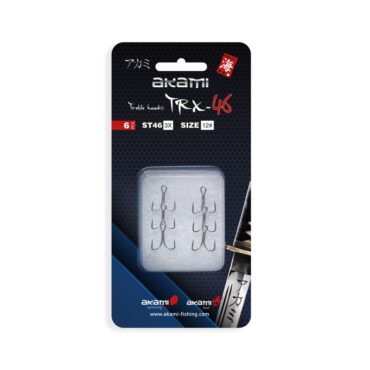 AKAMI TREBLE HOOK TRX-46 Ancoretta in acciaio con filo di spessore 3X, ideale per la pesca Salt Water grazie al trattamento Anti-Rust Super Tin Finish, che le conferisce una resistenza eccezionale alla corrosione. Dotate di affilatura Super Needle Point, garantiscono una eccellente presa anche nei pesci più robusti, assicurando prestazioni affidabili in ogni situazione.