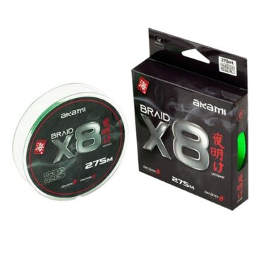Yoake X8, trecciato con tecnologia Giapponese, 8 fibre intrecciate a spirale,100% PE. Molto resistente a nodi e alle abrasioni, con un basso tasso di assorbimento d’acqua. Nuovo profilo tondo ideale per lunghe distanze, che riduce il coefficiente di attrito del 34%, favorendo lo scorrimento del filo attraverso gli anelli. Verde oliva, ideale per la pesca in acque limpide.