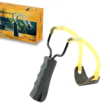 Fionda lancia sassi in metallo impugnatura ergonomica in polimero. Completa di elastico in puro lattice e fondello rinforzato.