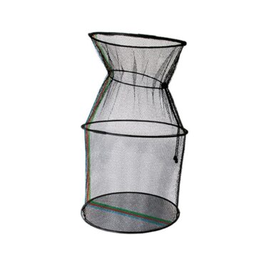 Retino tondo con rete e cerchi.
Misura: 70 cm
Diametro: 40 cm
Maglia: 4 mm