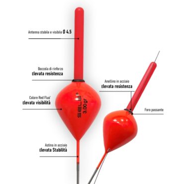 Sele Ballerina, galleggiante a goccia rovesciata conica rovesciata, indicato per la pesca a prede combattive come la carpa.