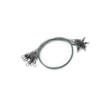 Cavetto di acciaio termosaldato con moschettone e girella. Disponibile in diverse misure. Confezione da 2 cavetti.