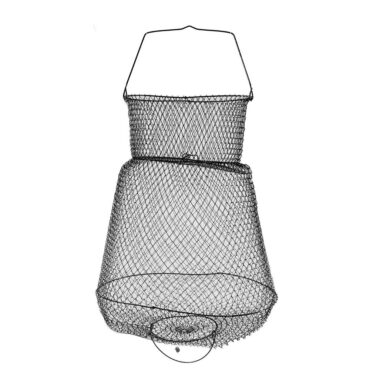 Cestello porta pesci classico in rete metallica. Con collo e maniglia, facile da trasportare in quanto si chiude su se stesso occupando pochissimo spazio. Verniciato di colore verde, è disponibile in diverse misure.