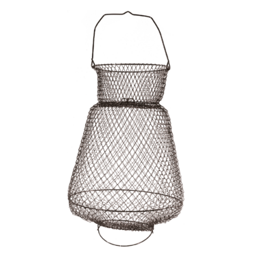 Cestello porta pesci classico in rete metallica. Con collo e maniglia, facile da trasportare in quanto si chiude su se stesso occupando pochissimo spazio. Verniciato di colore verde, è disponibile in diverse misure.