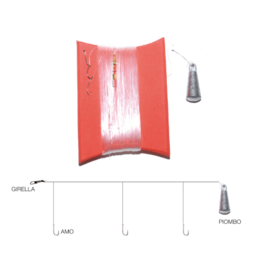 Lenza a mano per la pesca a bolentino, avvolta su porta lenza in sughero sintetico. Disponibile nelle lunghezze di 50 e 100 metri rispettivamente montate con tre braccioli del diametro 0.40mm e amo numero 8. La madre lenza è 0.75mm e piombo di 50 e 75 grammi.