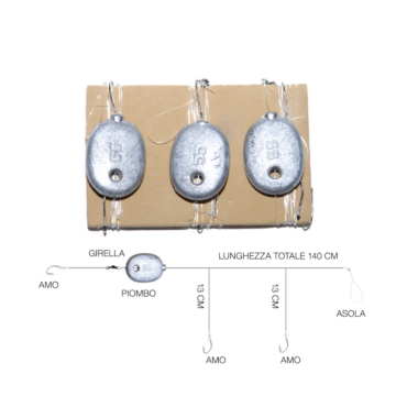 Montature da fondo per la pesca dalla barca. La lenza misura 140cme monta 3 ami (due su bracciolo) dell'amo numero 8