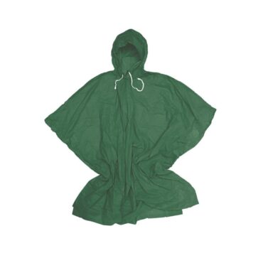Poncho impermeabile in morbido e resistente poliestere. Mantella antipioggia completa di cappuccio con cordoncino stringigola. Ideale per pioggia, neve e vento.