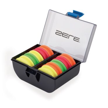 Set avvolgilenza con scatola in plastica e dischetti in neoprene.