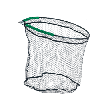 Teste di guadino ovale con rete gommata nera, munita di inserti in eva da 45 cm e blocco in metallo argento che agevola il sollevamento del guadino in caso di cattura di grosse prede. Ideali per la competizione in carpodromo.