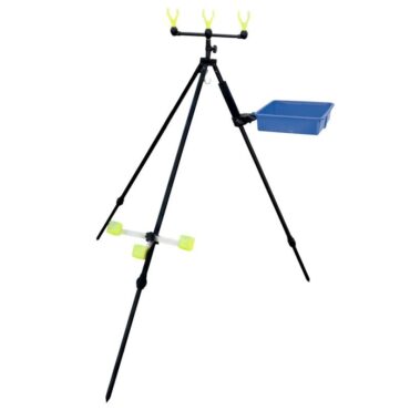 Tripode in alluminio, struttura facilmente regolabile ed adatta a tutti i tipi di superfice. Munito di vascheta porta minuteria. Indicato per la pesca a surfcasting.
