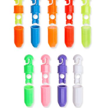 Dispositivo per l'aggancio rapido della lenza all'elastico.

Adatto per elastici Ø 2,5 mm max.

Colori: bicolore - blu - arancio - rosso - giallo - verde - rosa - viola - bianco.

Blister da 1 pezzo, confezione da 20 blister.