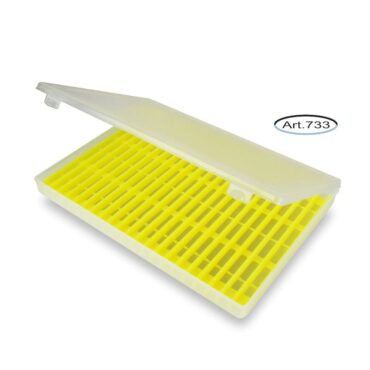 Scatole in materiale plastico antiurto contenenti varie misure di avvolgilenza Stonfo. Fornite di gancetti estrattori. Dimensioni delle scatola 26x19x2,6 cm.