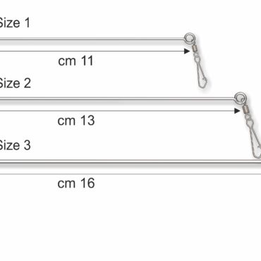 Dispositivo in acciaio inox per il montaggio e cambio rapido dei finali. La molla è rifinita con boccole in materiale scorrevole speciale “salva-filo”.

Misura 1: resistenza Kg 12 (Lbs 26)

Misura 2: resistenza Kg 20 (Lbs 44)

Misura 3: resistenza Kg 43 (Lbs 95)

Busta da 2 pezzi, confezione da 10 buste.