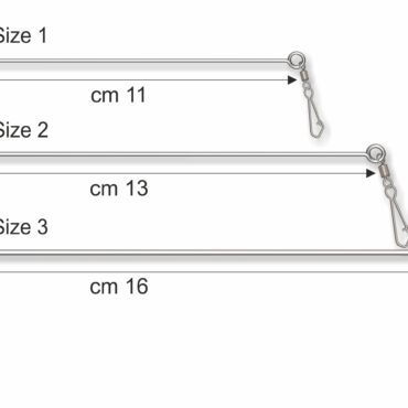 Dispositivo in acciaio inox per il montaggio e cambio rapido dei finali. La molla è rifinita con boccole in materiale scorrevole speciale “salva-filo”.

Misura 1: resistenza Kg 12 (Lbs 26)

Misura 2: resistenza Kg 20 (Lbs 44)

Misura 3: resistenza Kg 43 (Lbs 95)

Busta da 2 pezzi, confezione da 10 buste.